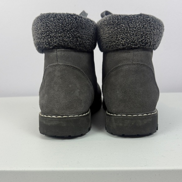 Barbo Gray Suede Leather Fur-Trim Lace-Up Winter Ankle High Boots Metal Cleats - Picture 5 of 14